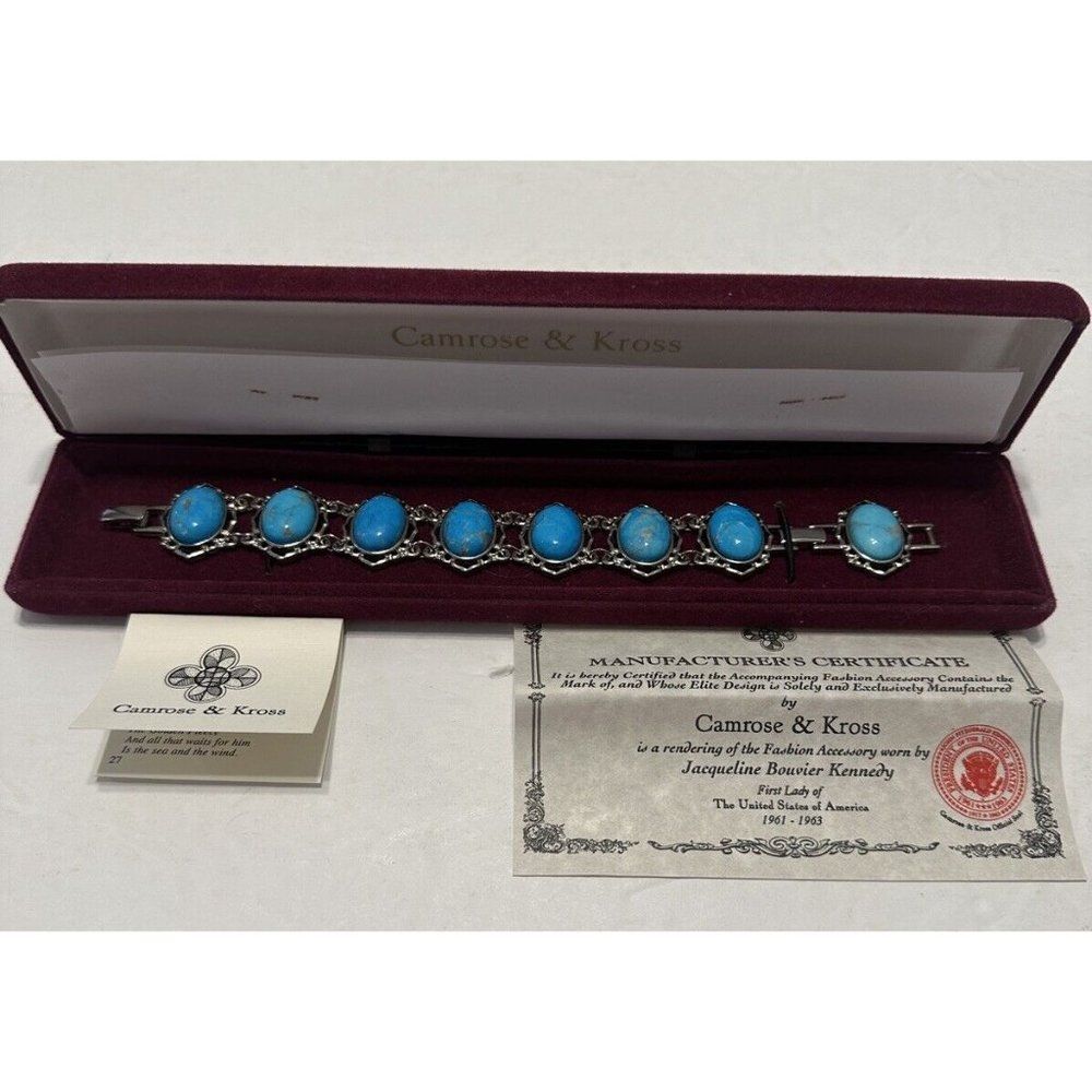 Vintage Camrose & Kross Jacqueline Kennedy Silver Tone Turquoise Bracelet